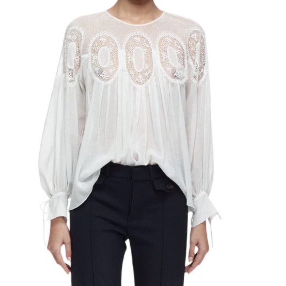 Chloe White Lace Medallion Blouse, size 34